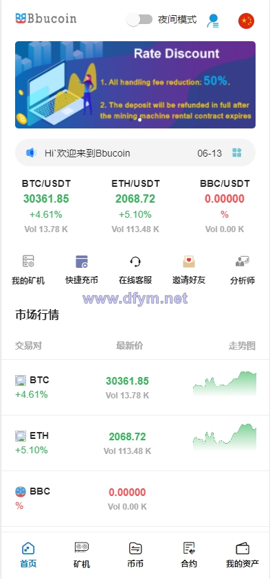 全开源Bbank多语言交易所二开平台币/矿机系统/分析师/币币合约交易-大发海外源码