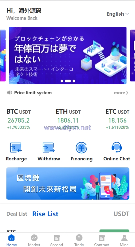 多语言区块链交易所/币币合约秒合约交易/质押理财-大发海外源码
